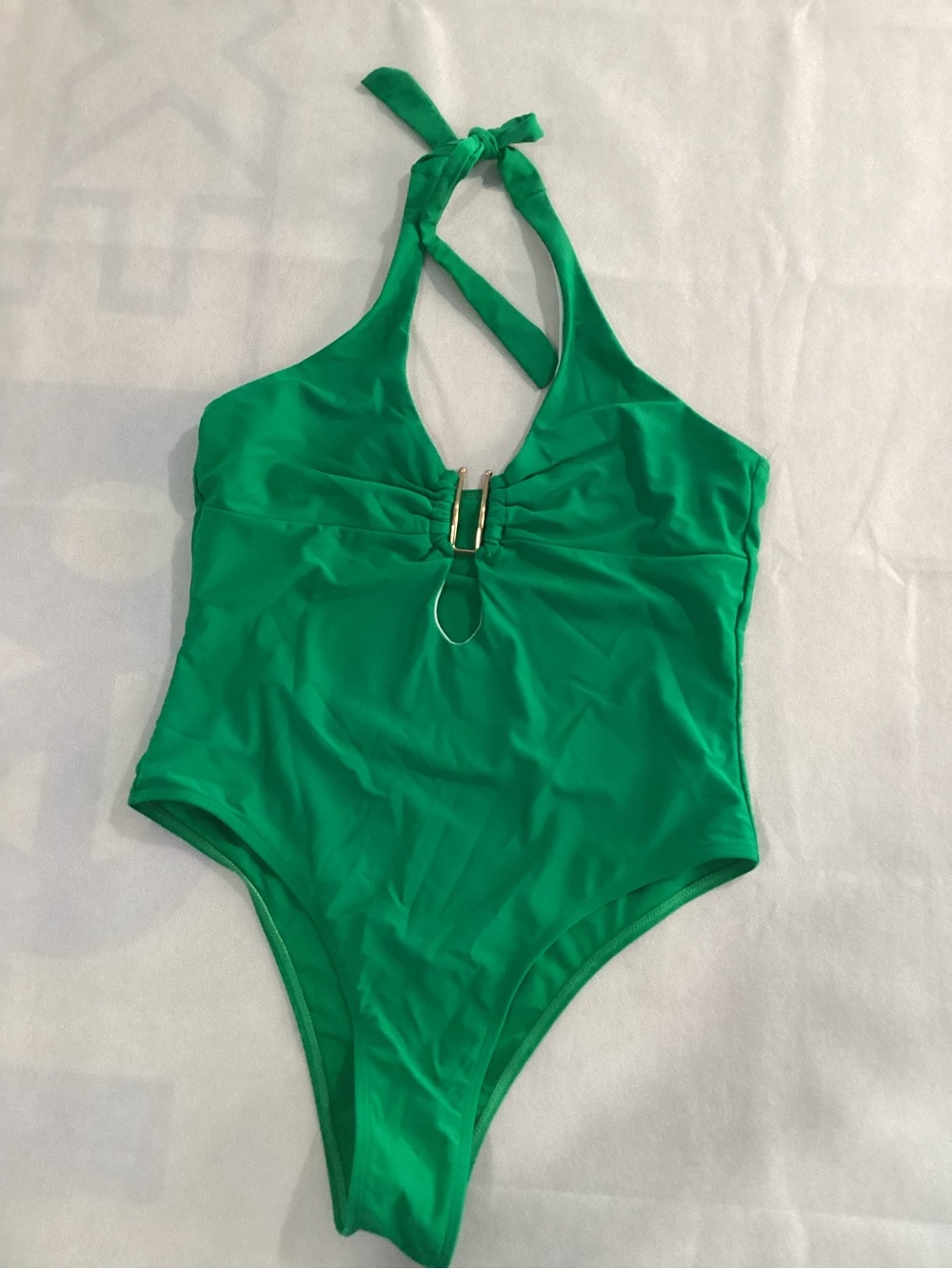 Source Unknown Green Girls' One-Piece Halter Swimsuit with Front Buckle
